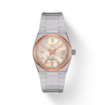 Front view of the watch Tissot PRX Powermatic 80 Steel & 18K Gold Bezel 35mm with shadow