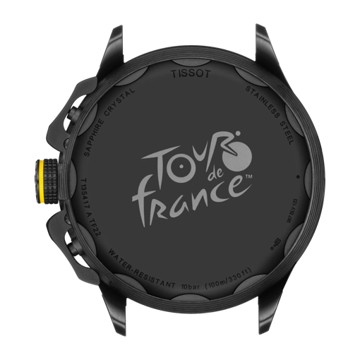 Back view of the watch case Tissot T-Race Cycling Tour de France  2022 Special Edition