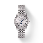 Front view of the watch Tissot Carson Premium Lady Moonphase with shadow