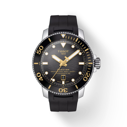 Front view of the watch Tissot Seastar 2000 Professional Powermatic 80 with shadow