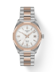 Front view of the watch Tissot PRC 100 Solar Quartz 34mm with shadow