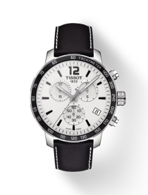 Front view of the watch Tissot Quickster Chronograph with shadow