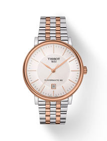 Front view of the watch Tissot Carson Premium Powermatic 80 with shadow