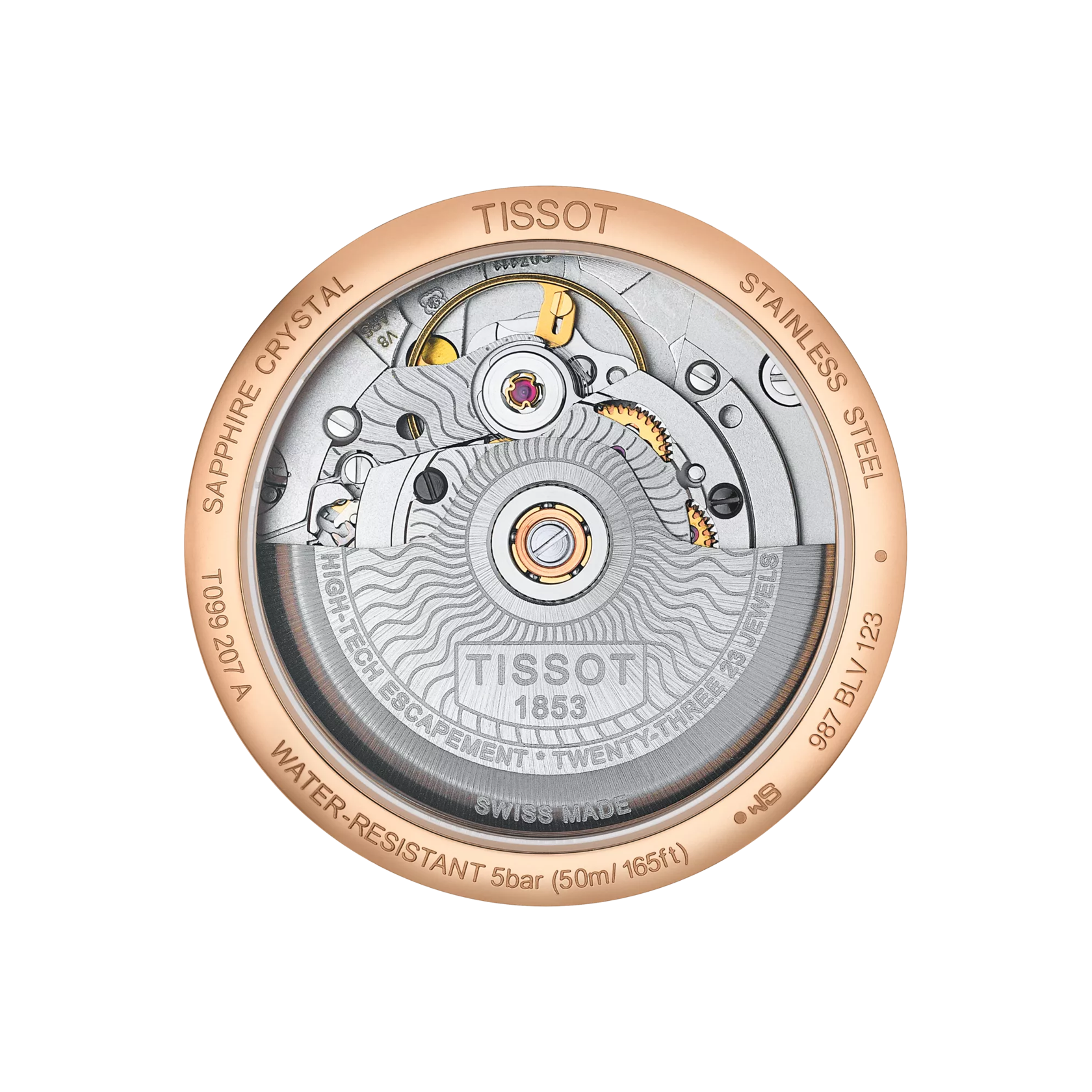 Back view of the watch case Tissot Chemin des Tourelles Powermatic 80 Lady