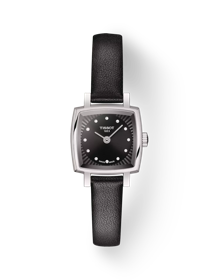 มุมมองด้านหน้าของนาฬิกา Tissot Lovely Square พร้อมเงา
