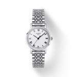 Front view of the watch Tissot Everytime 30mm Jungfraubahn Edition with shadow