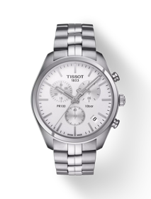 Front view of the watch Tissot PR 100 Chronograph with shadow