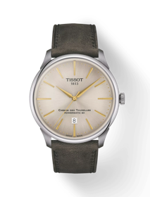 Front view of the watch Tissot Chemin des Tourelles Powermatic 80 42 mm with shadow