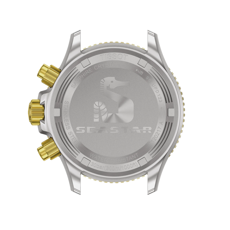 Back view of the watch case Tissot Seastar 1000 Quartz Chronograph 38mm