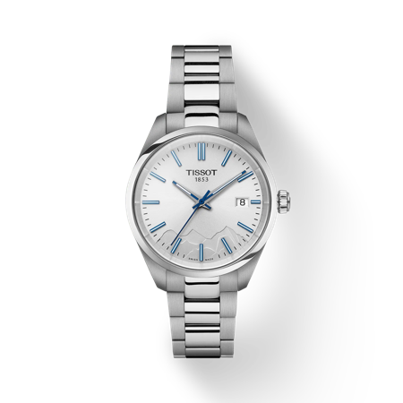 Front view of the watch Tissot PR 100 Jungfraubahn Quartz 34mm with shadow