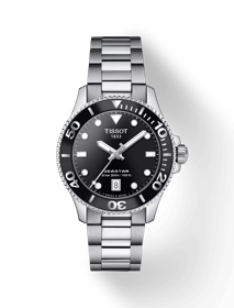 Front view of the watch Tissot Seastar 1000 36mm with shadow