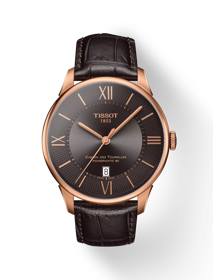 Vue de face de la montre Tissot Chemin des Tourelles Powermatic 80 avec ombre