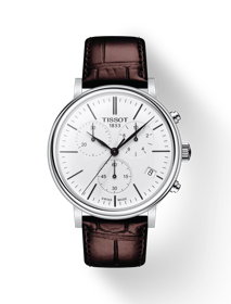 Front view of the watch Tissot Carson Premium Chronograph with shadow