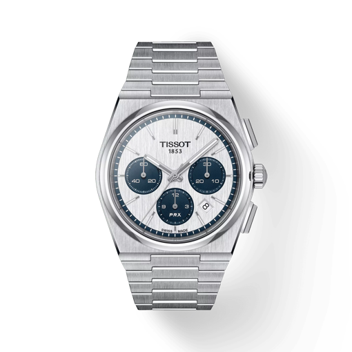 Front view of the watch Tissot PRX Automatic Chronograph 42mm with shadow