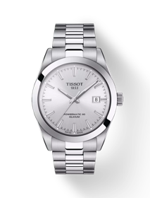Front view of the watch Tissot Gentleman Powermatic 80 Silicium with shadow