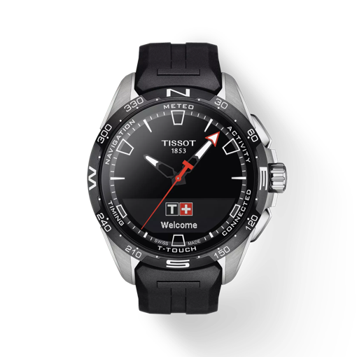 Vista frontal del reloj Tissot T-Touch Connect Solar con sombra