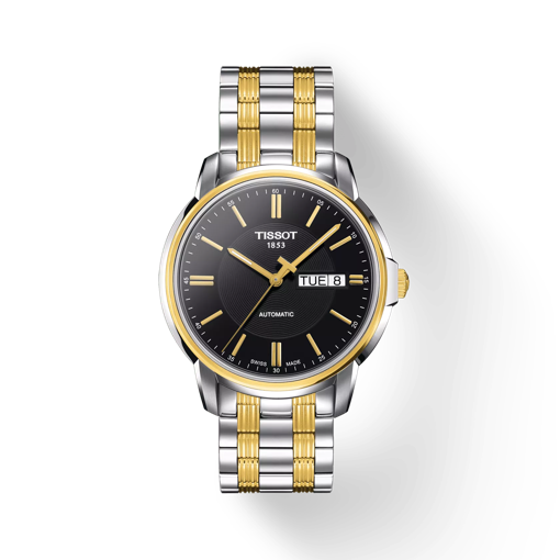 Vue de face de la montre Tissot Automatics III avec ombre