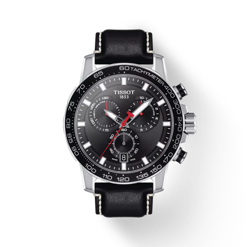 Vue de face de la montre Tissot Supersport Chrono avec ombre