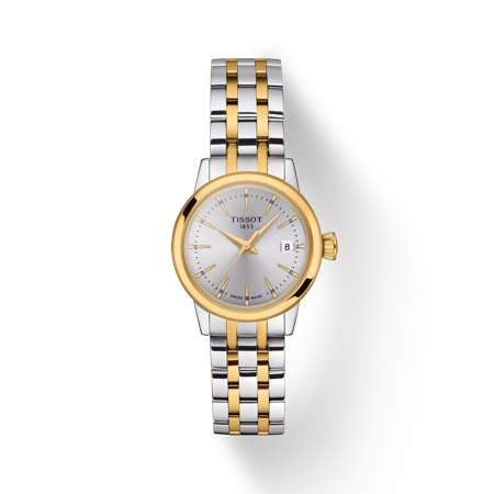 Front view of the watch Tissot Classic Dream Lady with shadow