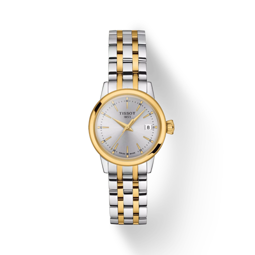 Front view of the watch Tissot Classic Dream Lady with shadow