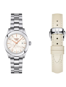 มุมมองด้านหน้าของนาฬิกา Tissot T-My Lady พร้อมสายนาฬิกาเพิ่มเติม