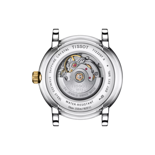 Vue arrière du boîtier de la montre Tissot Carson Premium Automatic Lady