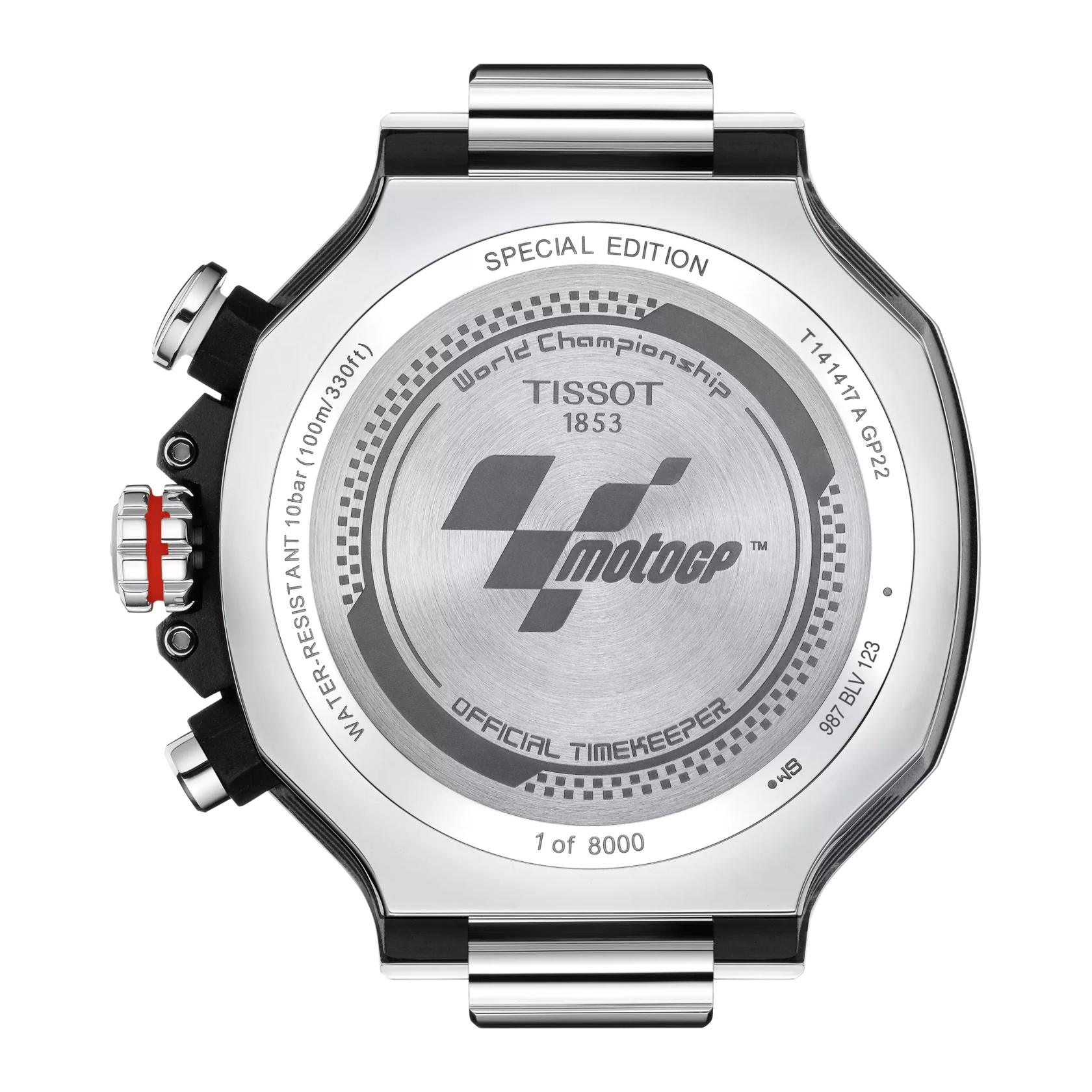 Back view of the watch case Tissot T-Race MotoGP Chronograph 2022 Limited Edition