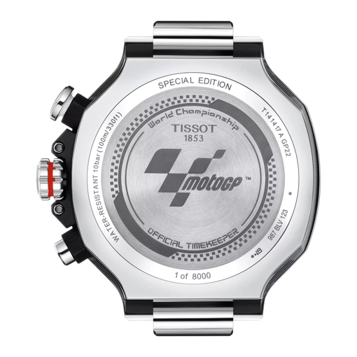 มุมมองด้านหลังของตัวเรือนนาฬิกา Tissot T-Race MotoGP Chronograph 2022 Limited Edition