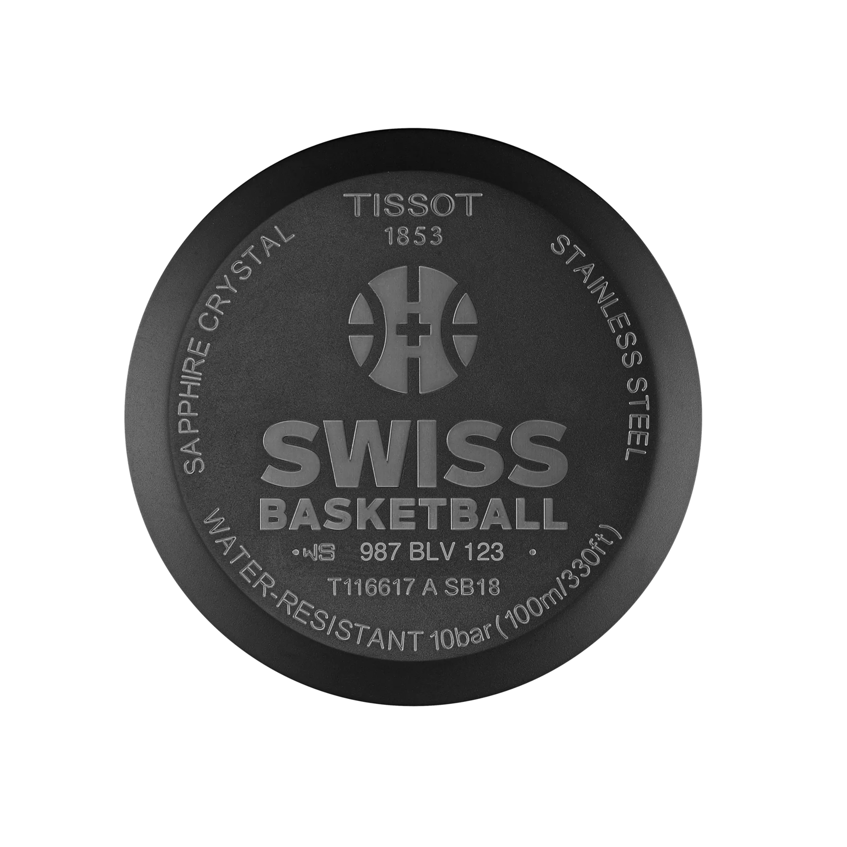 Back view of the watch case Tissot Chrono XL Swiss Basketball