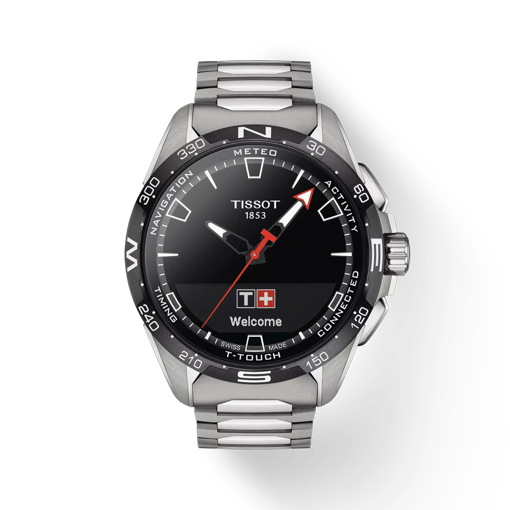 Front view of the watch Tissot T-Touch Connect Solar with shadow