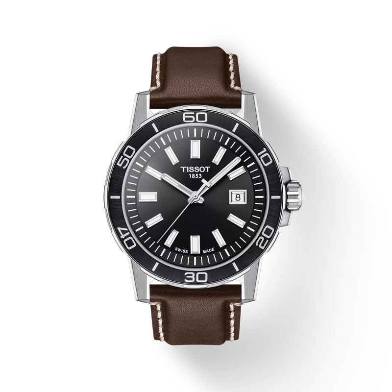 Vue de face de la montre Tissot Supersport Gent avec ombre