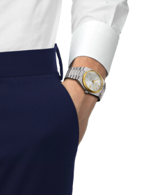 Simulation of the watch Tissot PRX Powermatic 80 Steel & 18K Gold Bezel 40mm on a wrist