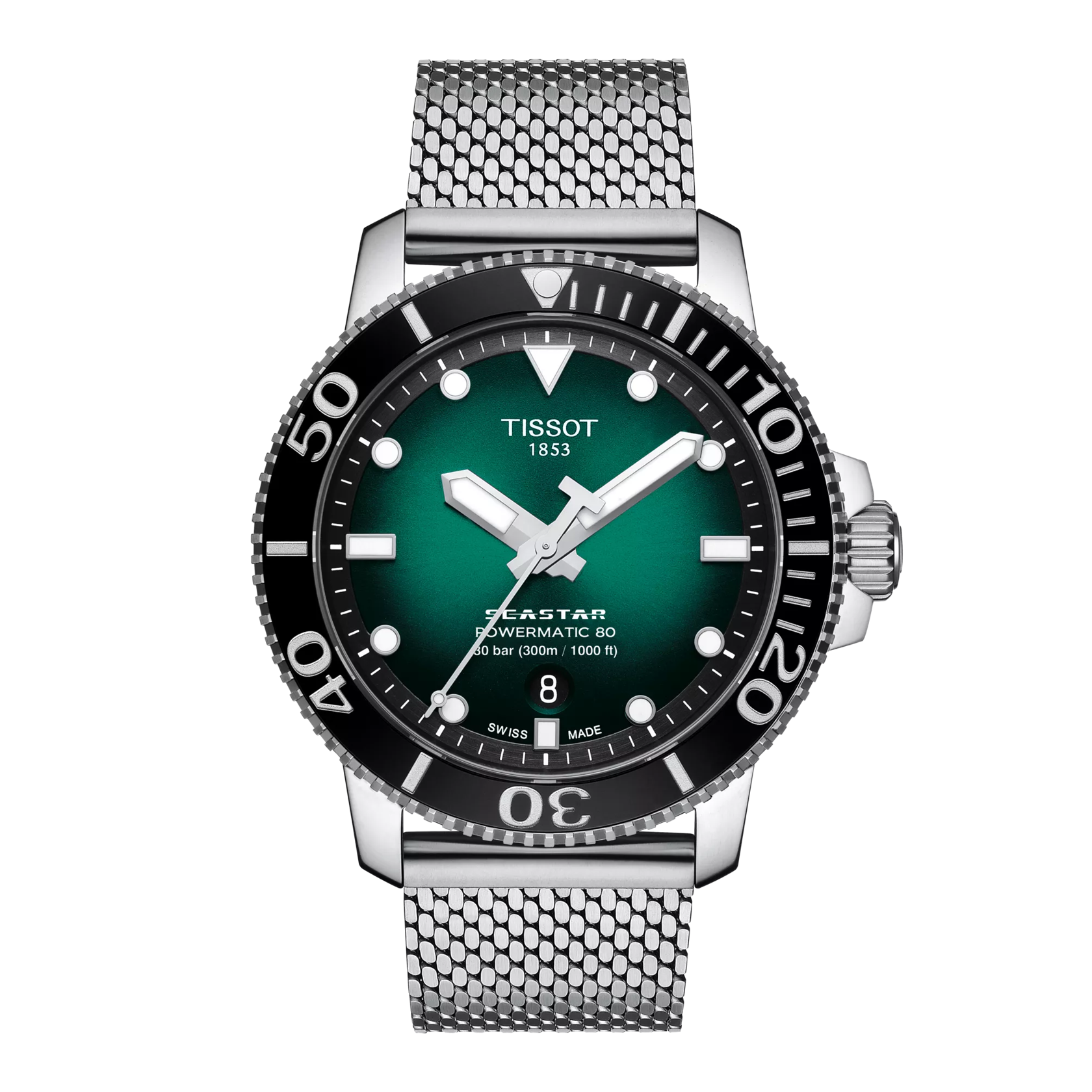 Front view of the watch Tissot Seastar 1000 Powermatic 80