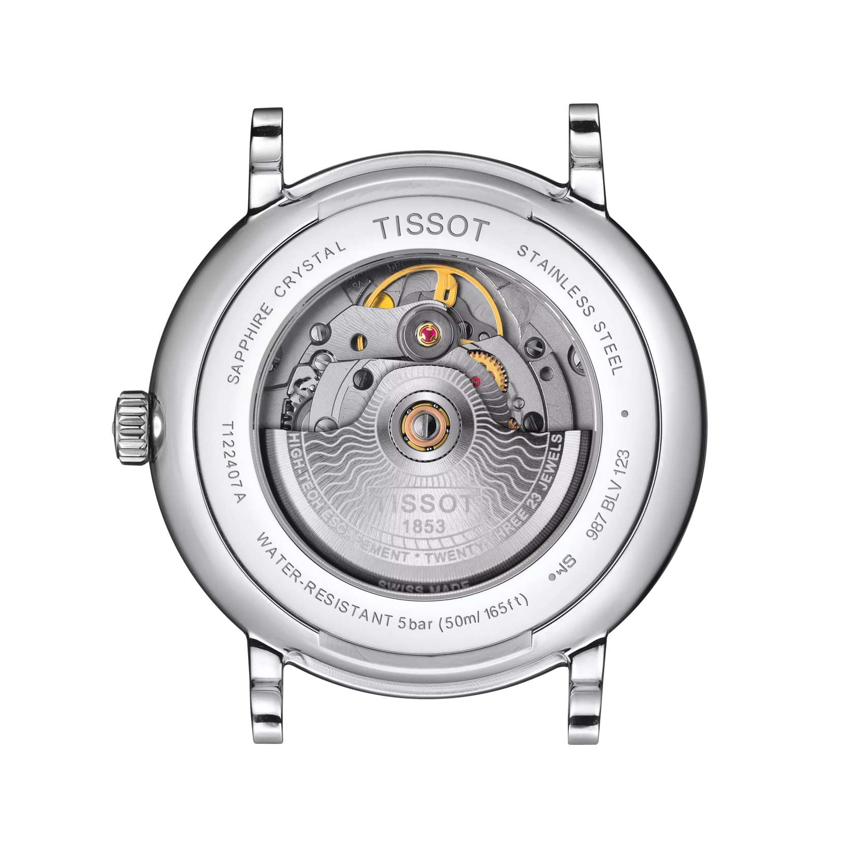 Vue arrière du boîtier de la montre Tissot Carson Premium Powermatic 80