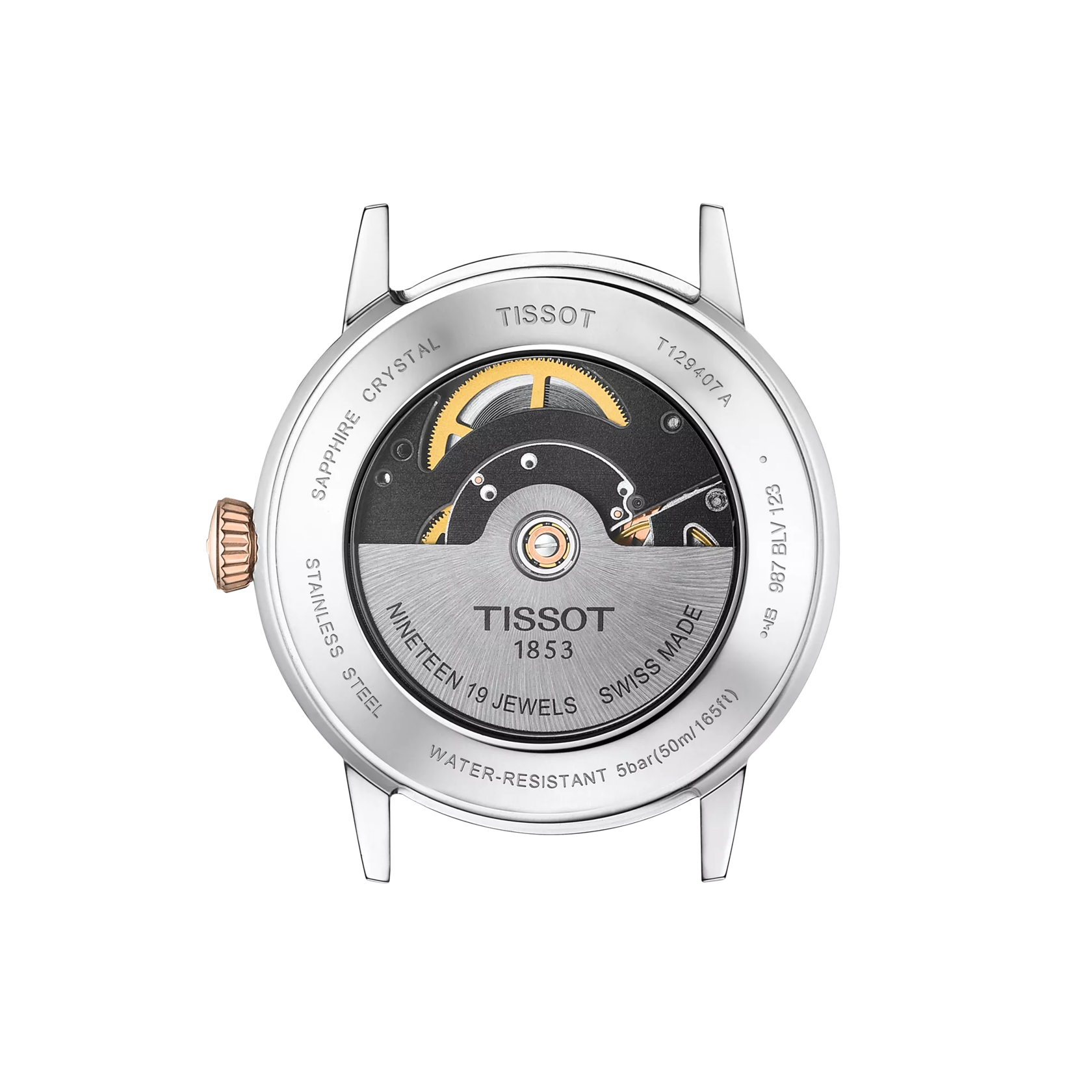 Vue arrière du boîtier de la montre Tissot Classic Dream Swissmatic