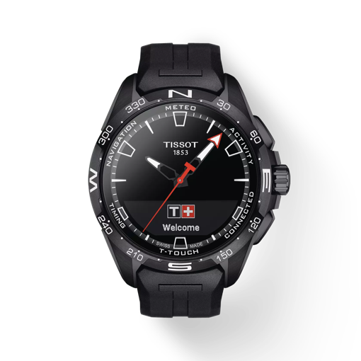 Front view of the watch Tissot T-Touch Connect Solar with shadow