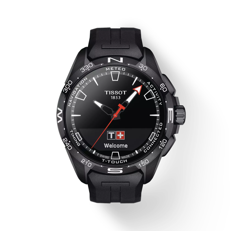 Front view of the watch Tissot T-Touch Connect Solar with shadow