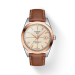 Front view of the watch Tissot Gentleman Powermatic 80 Silicium Solid 18K Gold bezel with shadow