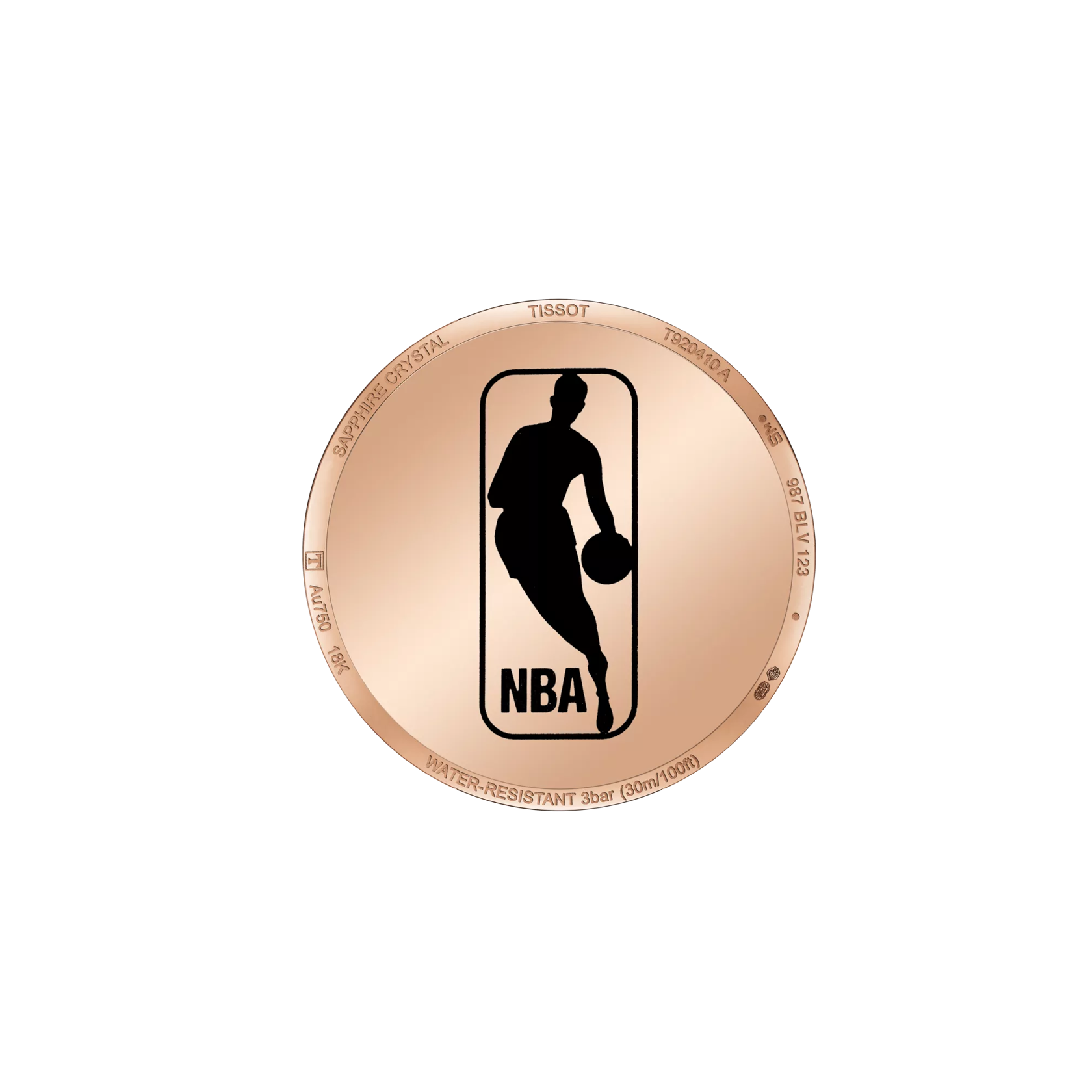 Back view of the watch case Tissot Vintage Quartz NBA Special Edition 18K Gold