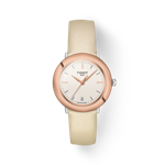 Front view of the watch Tissot Glendora 18K Gold with shadow