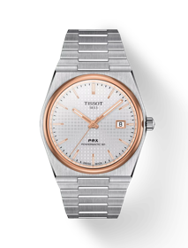 Front view of the watch Tissot PRX Powermatic 80 40mm with shadow