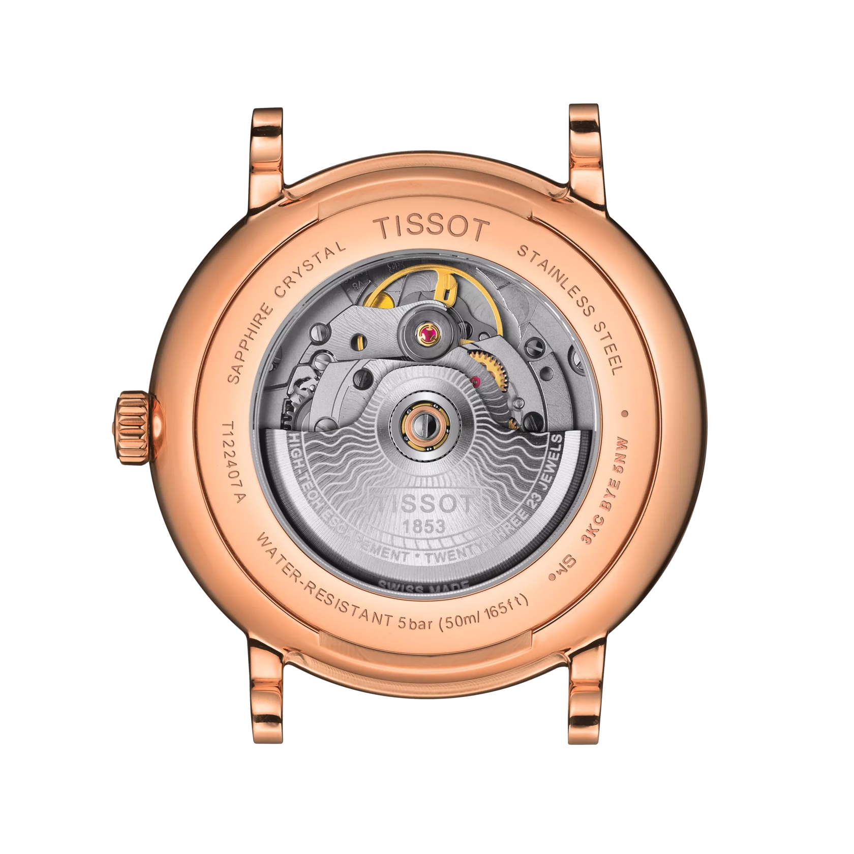 Vue arrière du boîtier de la montre Tissot Carson Premium Powermatic 80