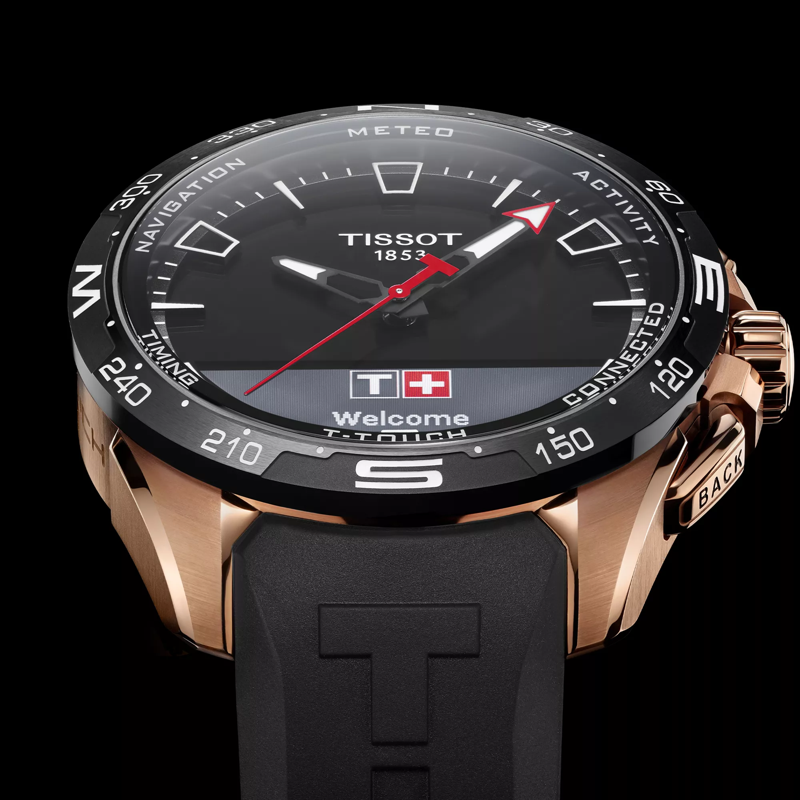 Tissot T-Touch Connect Solar watch on a colored background