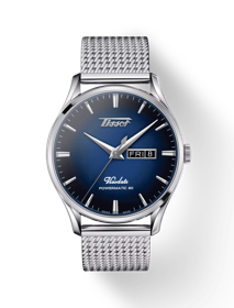 Front view of the watch Tissot Heritage Visodate Powermatic 80 with shadow