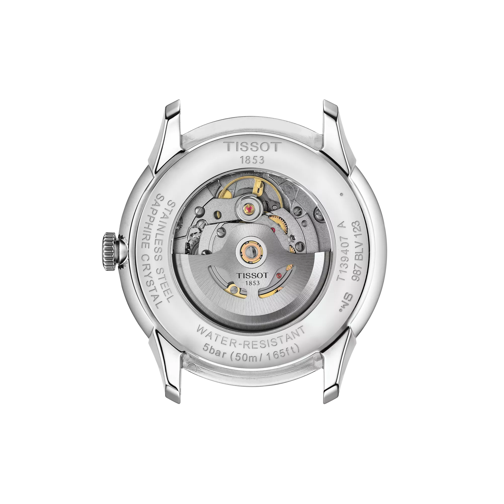 Back view of the watch case 티쏘 슈망 데 뚜렐 파워매틱 80 42 mm