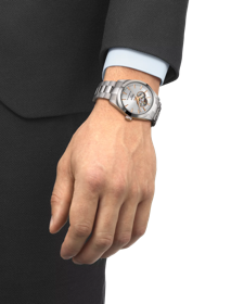 Simulation of the watch TISSOT ジェントルマン オートマティック オープンハート on a wrist