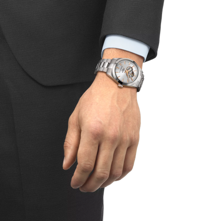 Simulation of the watch Tissot Gentleman Powermatic 80 Open Heart on a wrist