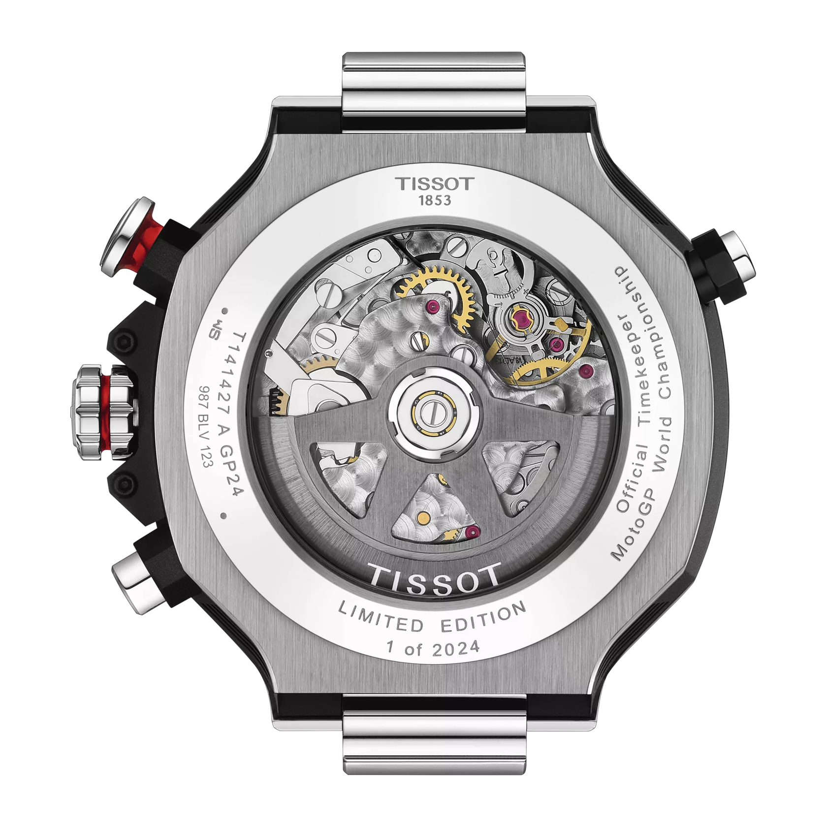 Back view of the watch case Tissot T-Race MotoGP™ Automatic Chronograph 2024 Limited Edition