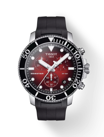 Front view of the watch Tissot Seastar 1000 Chronograph with shadow
