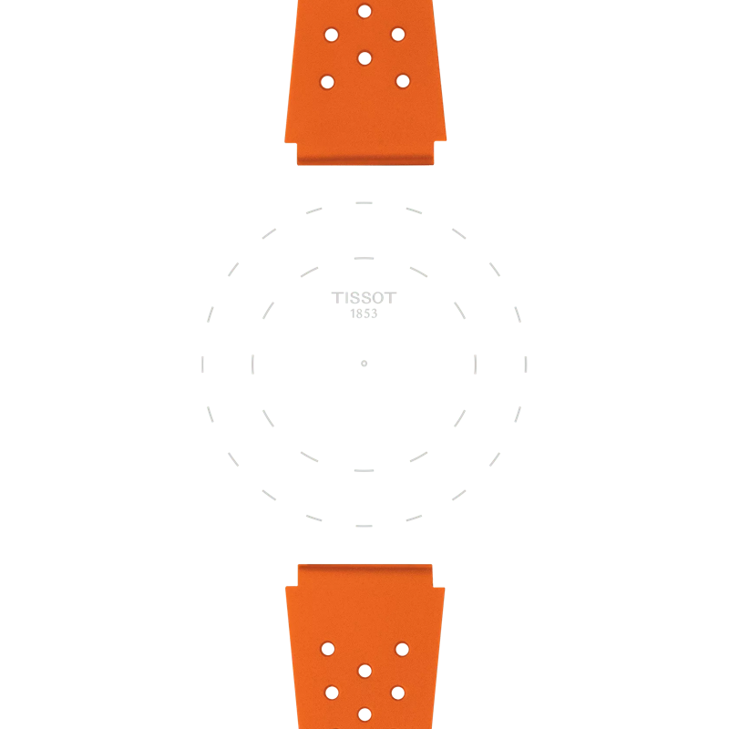 Focus on the lugs of Bracelet Officiel Tissot Caoutchouc Orange Sideral